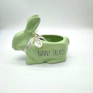 Rae Dunn Bunny Treats Figural Planter Candy Bowl Sage Green Easter New